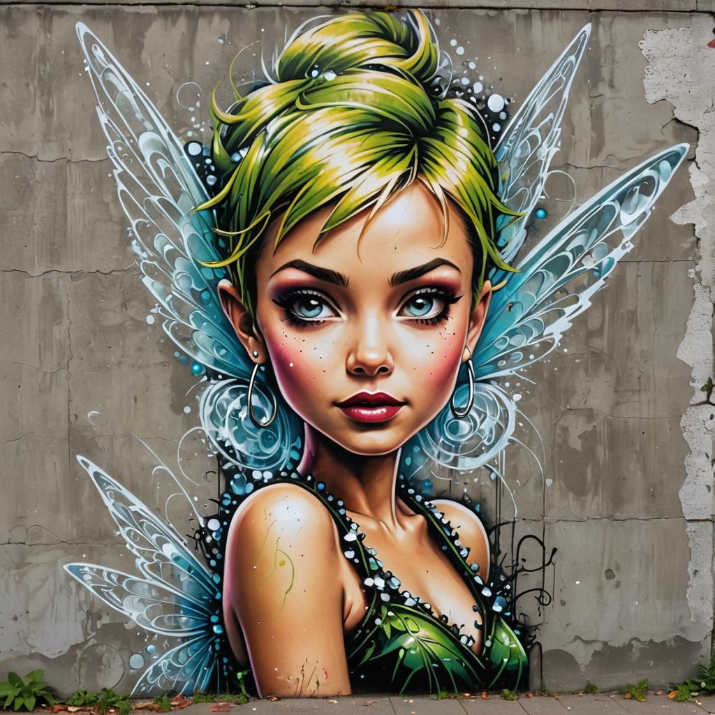 Punk Tinkerbell Graffiti Art on Concrete Wall
