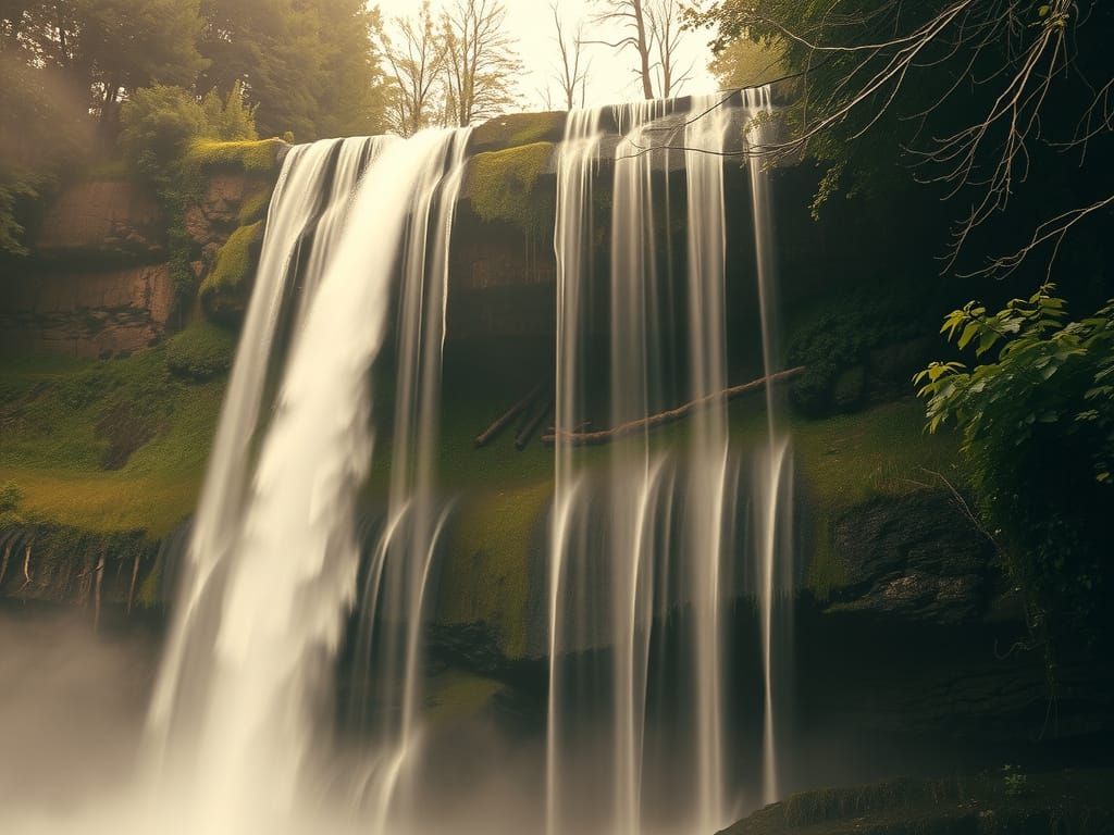 Serene Waterfall in Sepia Tones