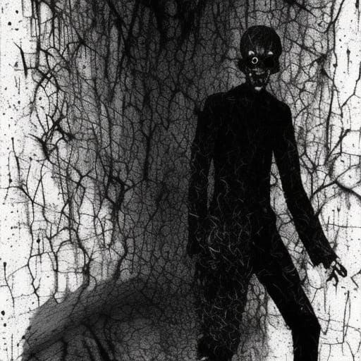 Disturbing Shadow Creature in Junji Ito Horror Style