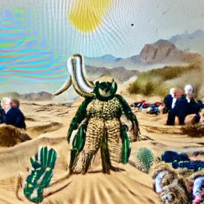 Alien Desert Monster with Cactus and Horn