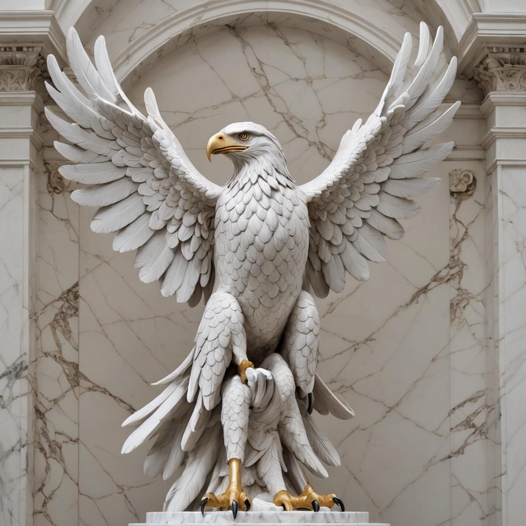 Majestic White Marble Eagle Sculpture on Pedestal
