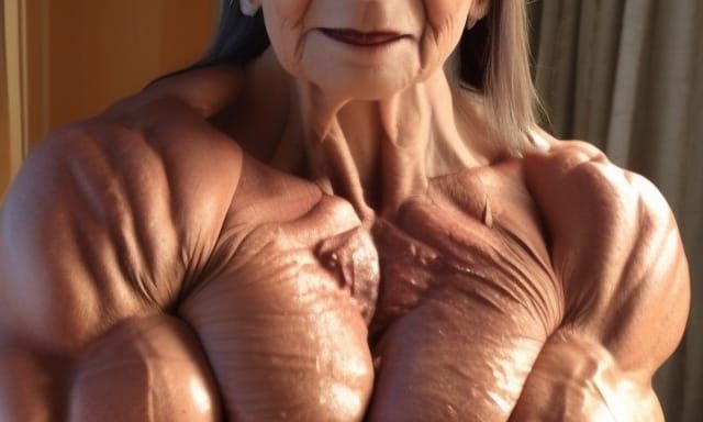 Extremely Muscular Bodybuilder Grandma with Ripped Abs