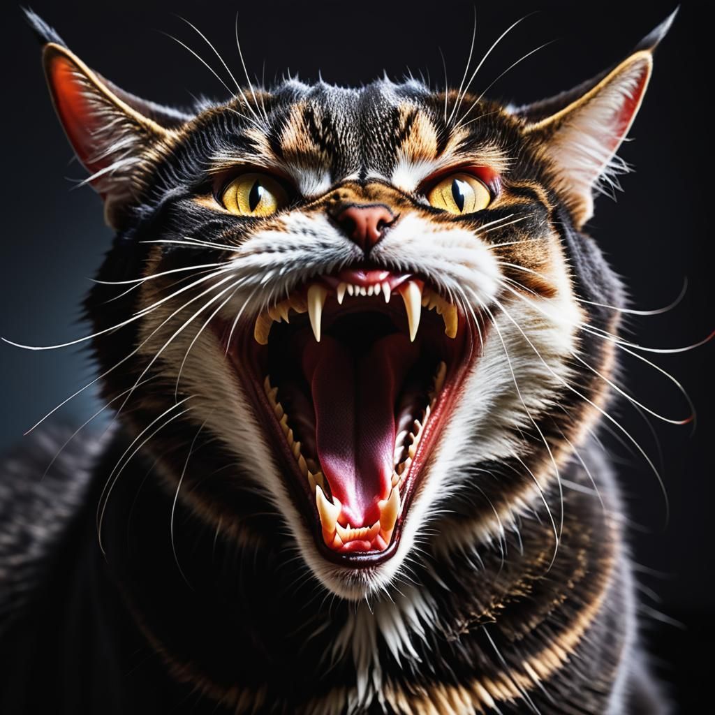 Vampire Cat Hissing Fiercely