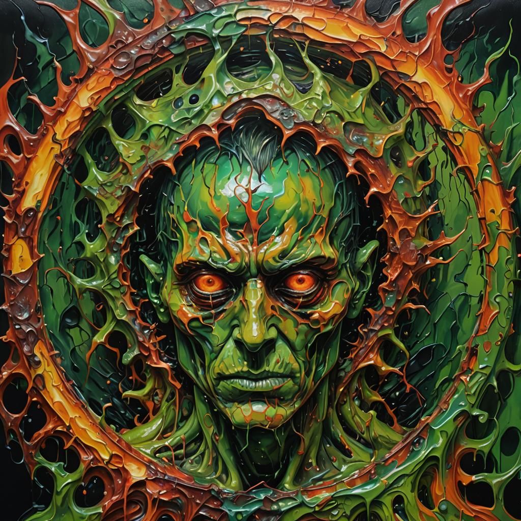 Nightmarish Horror Scene with Melting Walls in Gothic Style