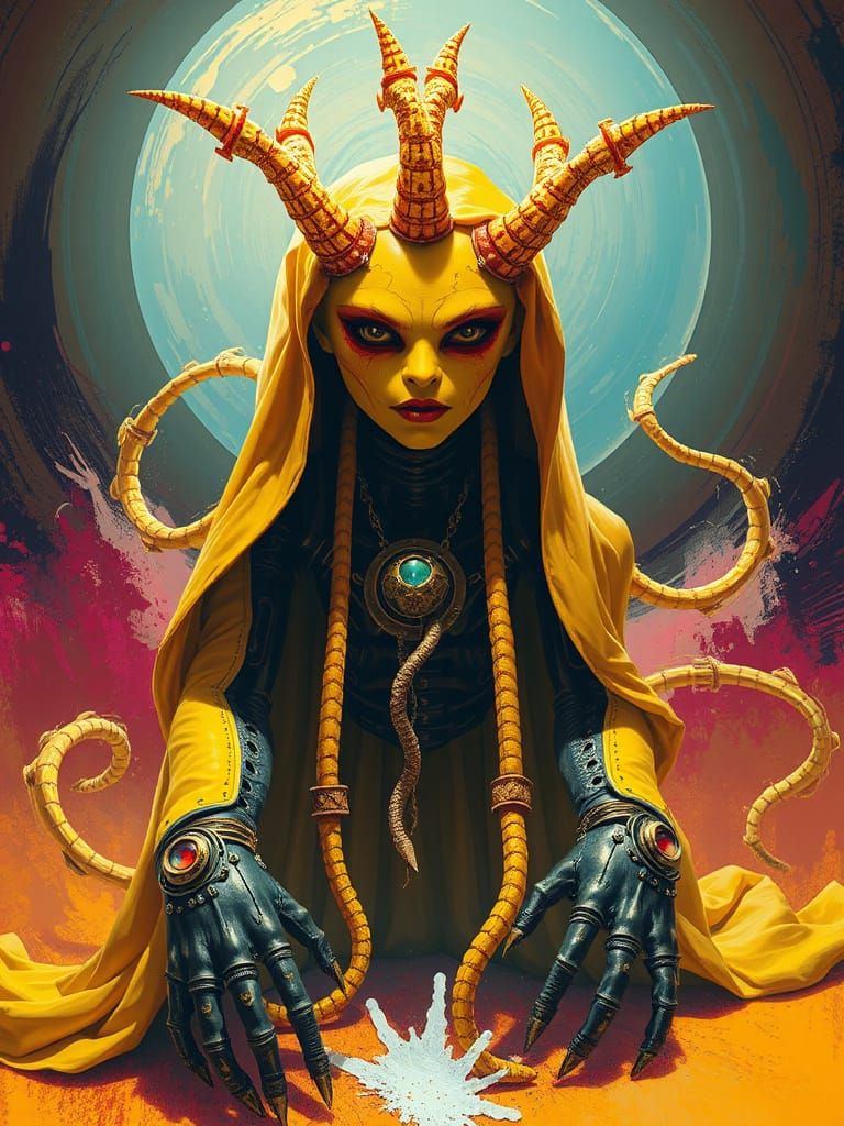 Mechanoid Hastur in Neo-Expressionist Aetherpunk Dreamscape