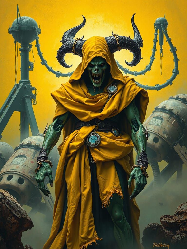 Mechanoid Hastur in Aetherpunk Neo-Expressionism Style