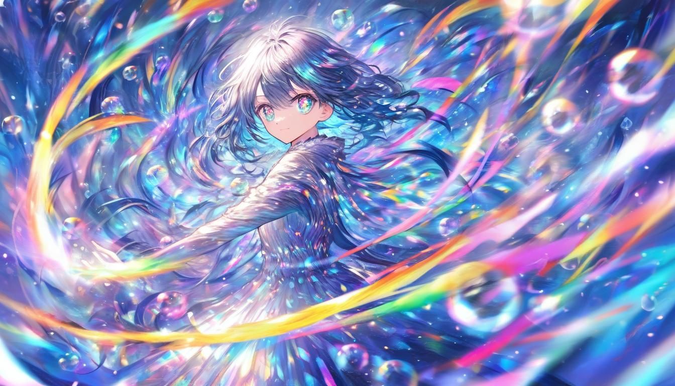 Anime Girl with Iridescent Eyes in Watercolor Gouache