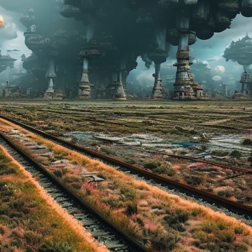 Floating Fungal Cityscape: Futuristic Digital Art