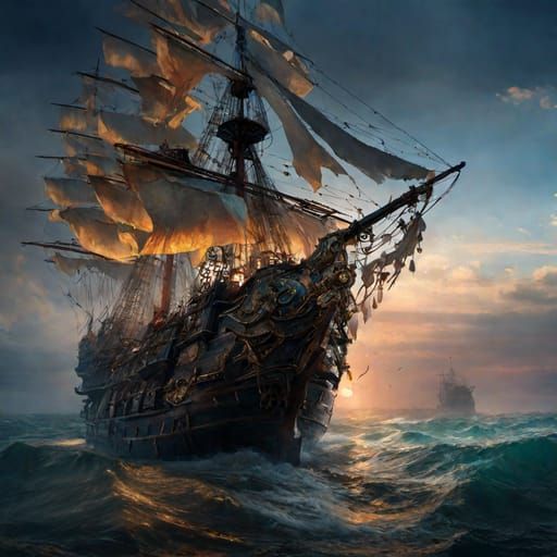 Pirate Ship on the Open Sea