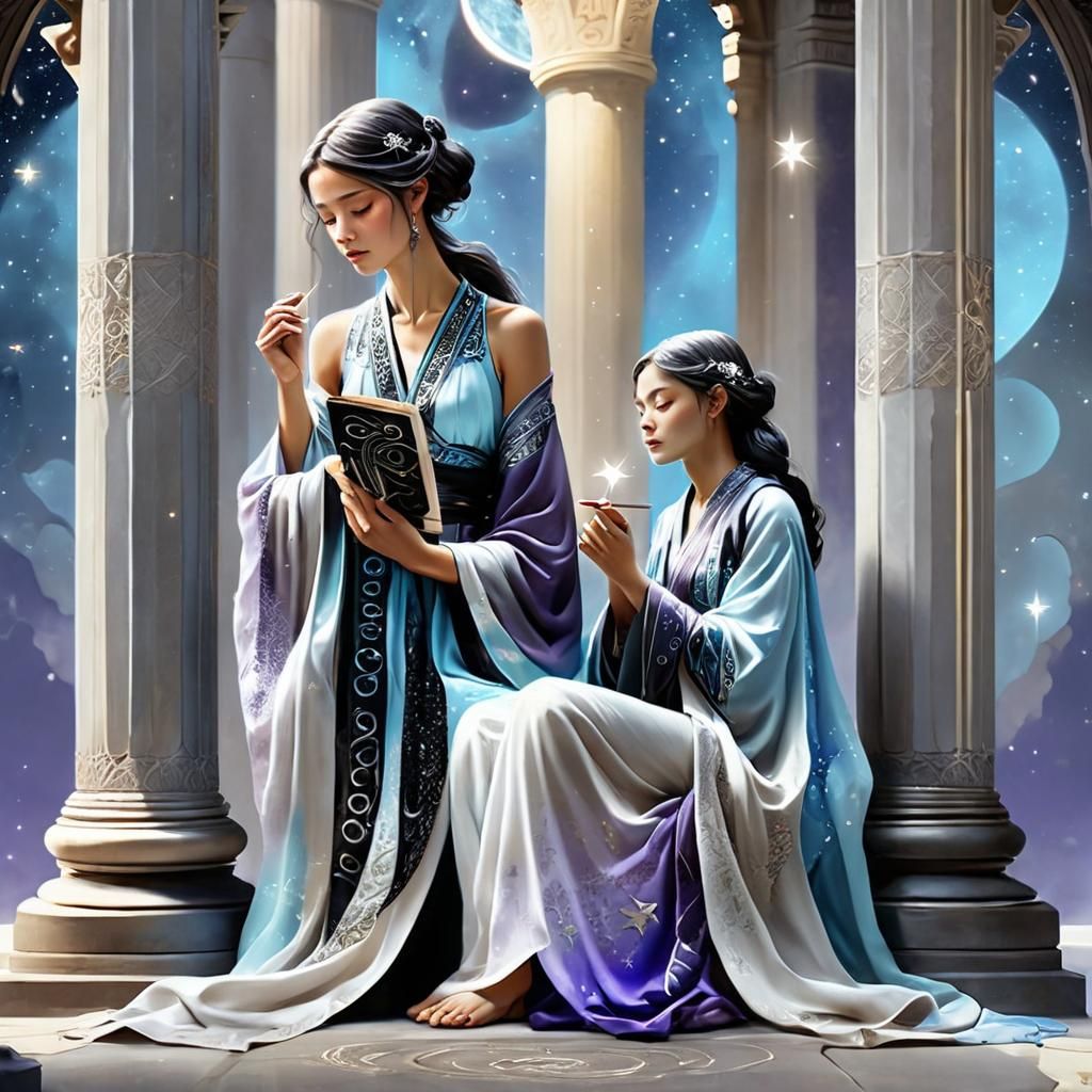 Mystical High Priestess Tarot Card in Art Nouveau Style