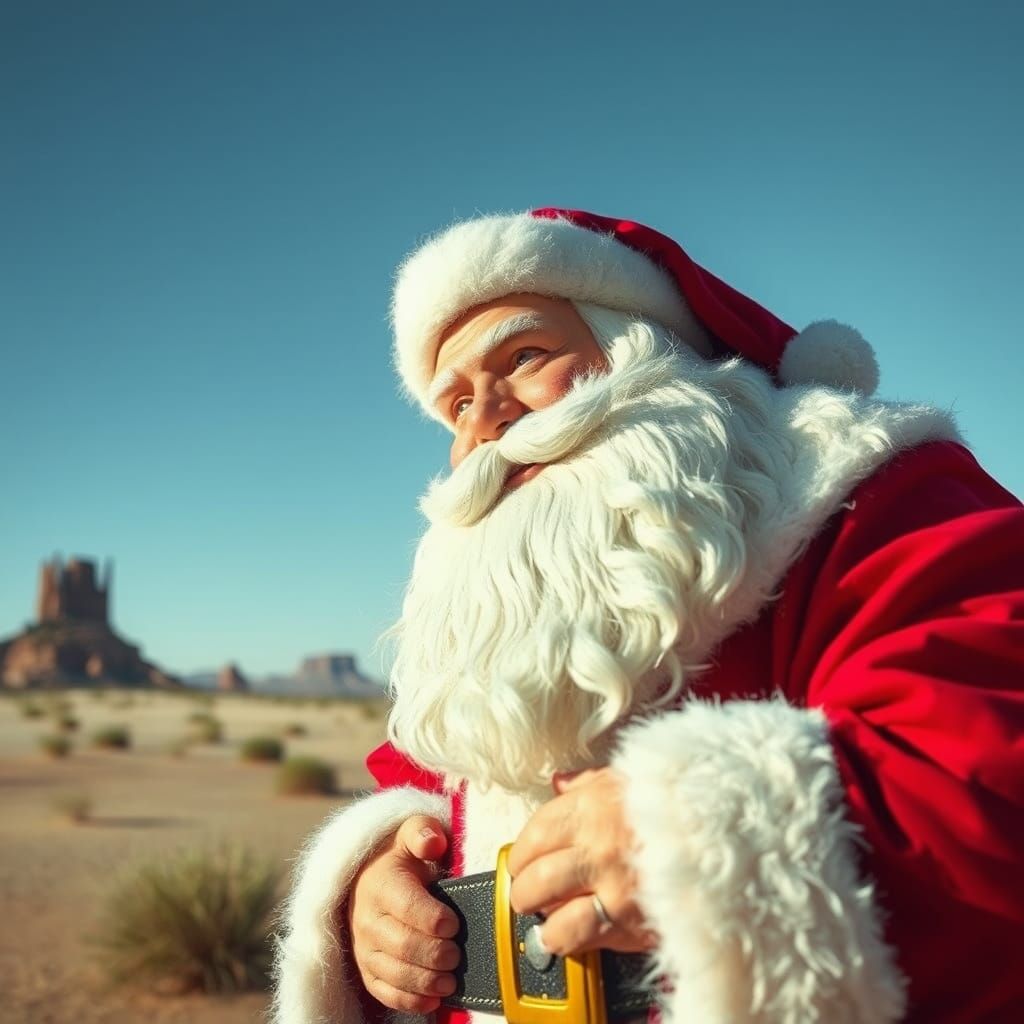 Hyperrealistic Santa Claus in Desert Landscape