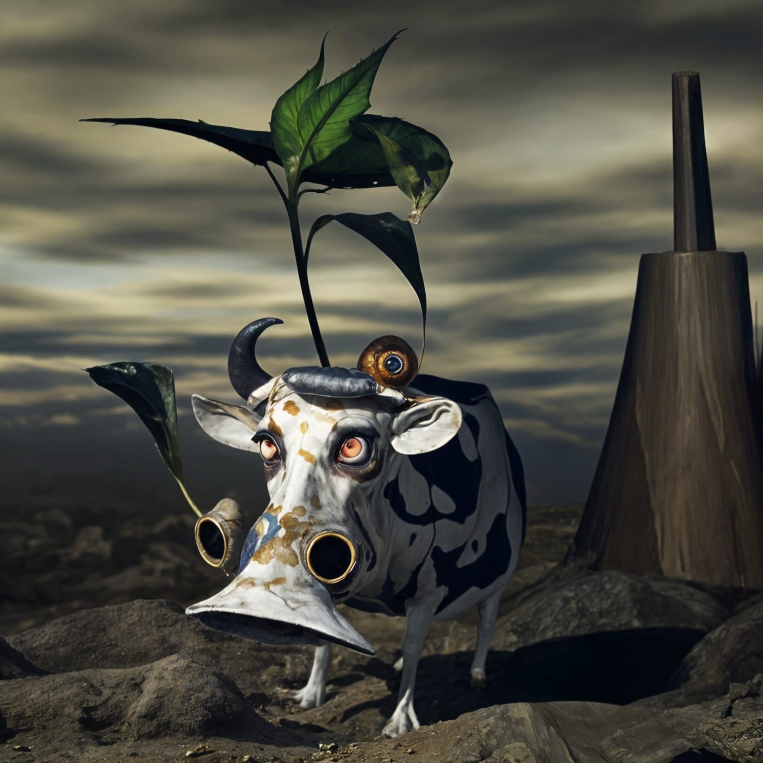 Ancient Snail-Cow in Alien Landscape