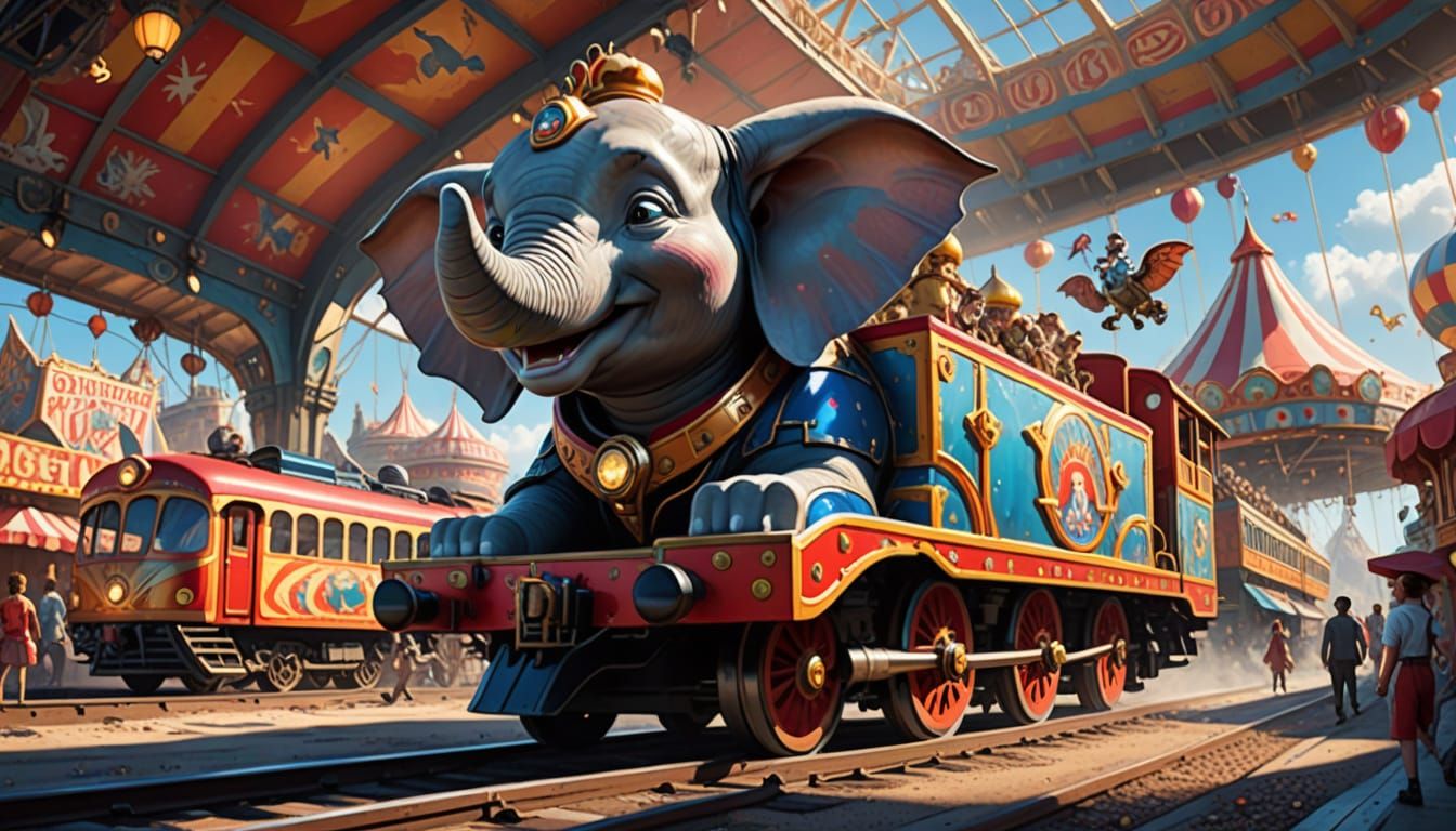 Sleek Futuristic Train Transports Dumbo's Circus in Vibrant ...