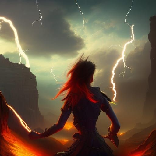 Girl in Lightning Storm: Fantasy Concept Art