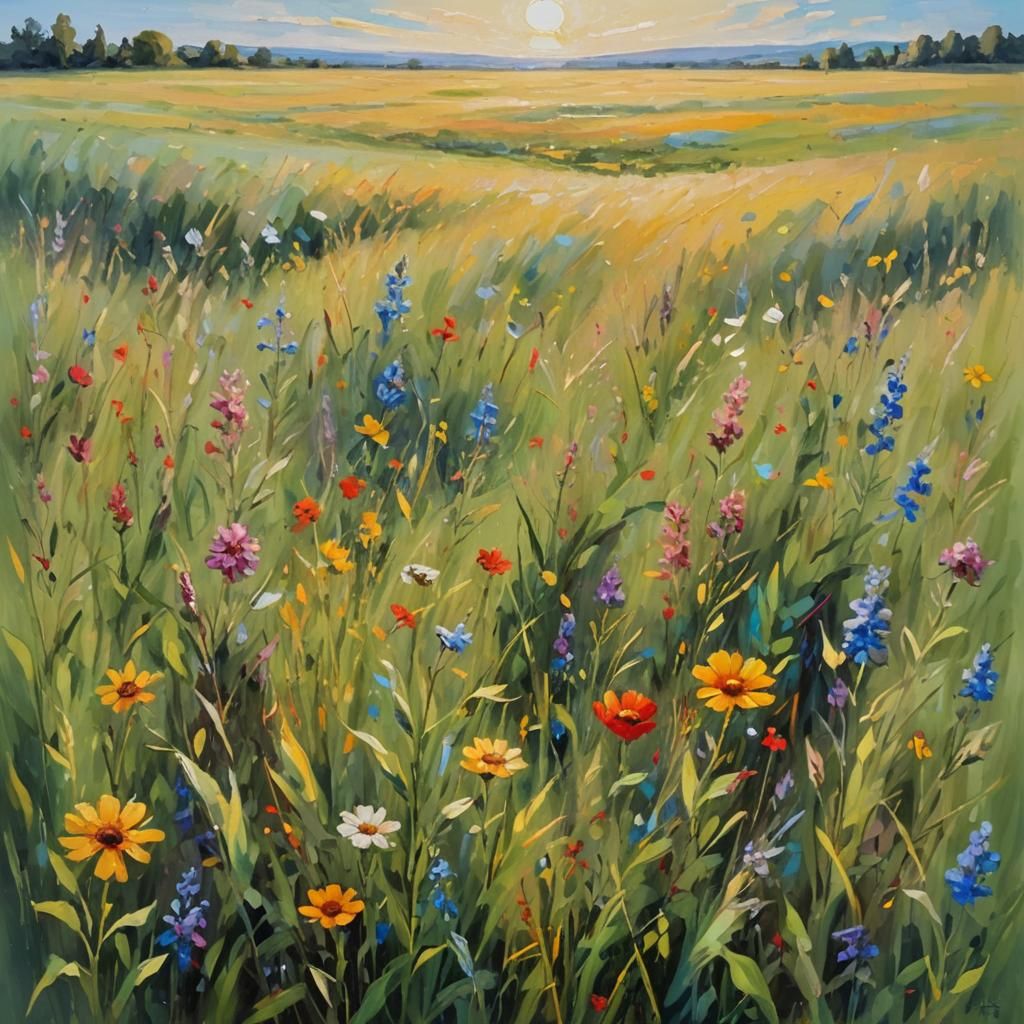Impressionist Oil Painting of a Wildflower Field