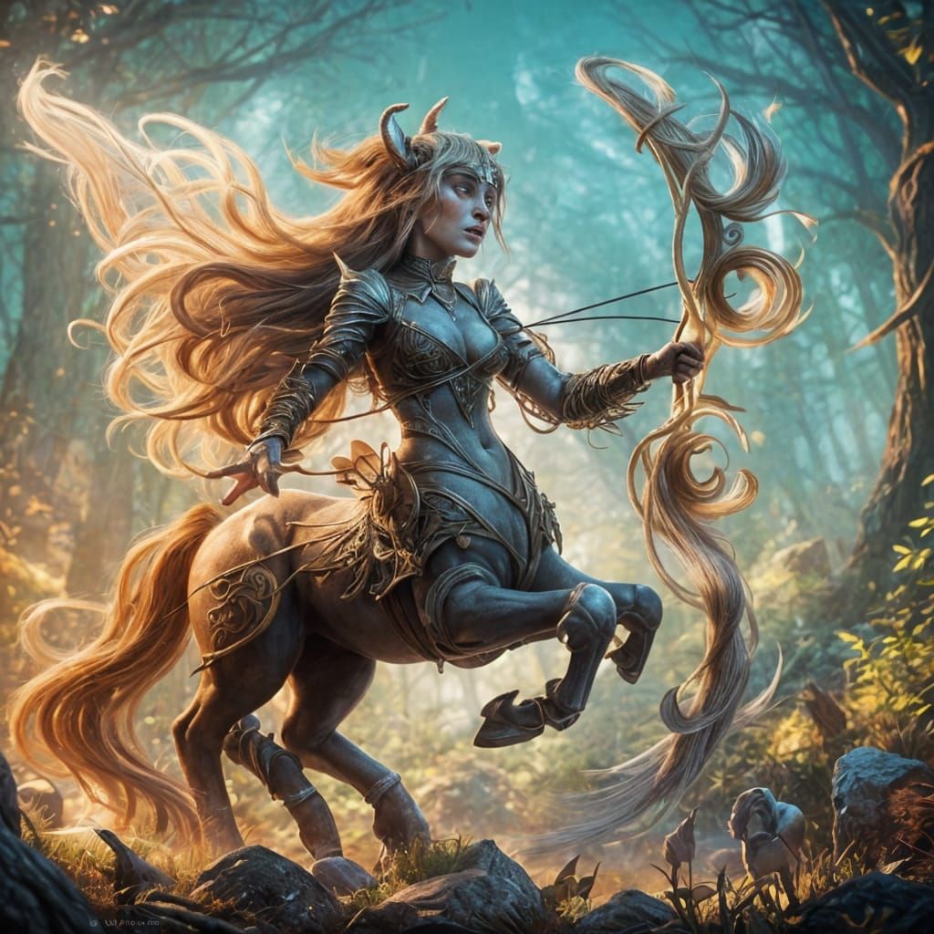 Female Centaur Archer in Mythical Forest Portrait