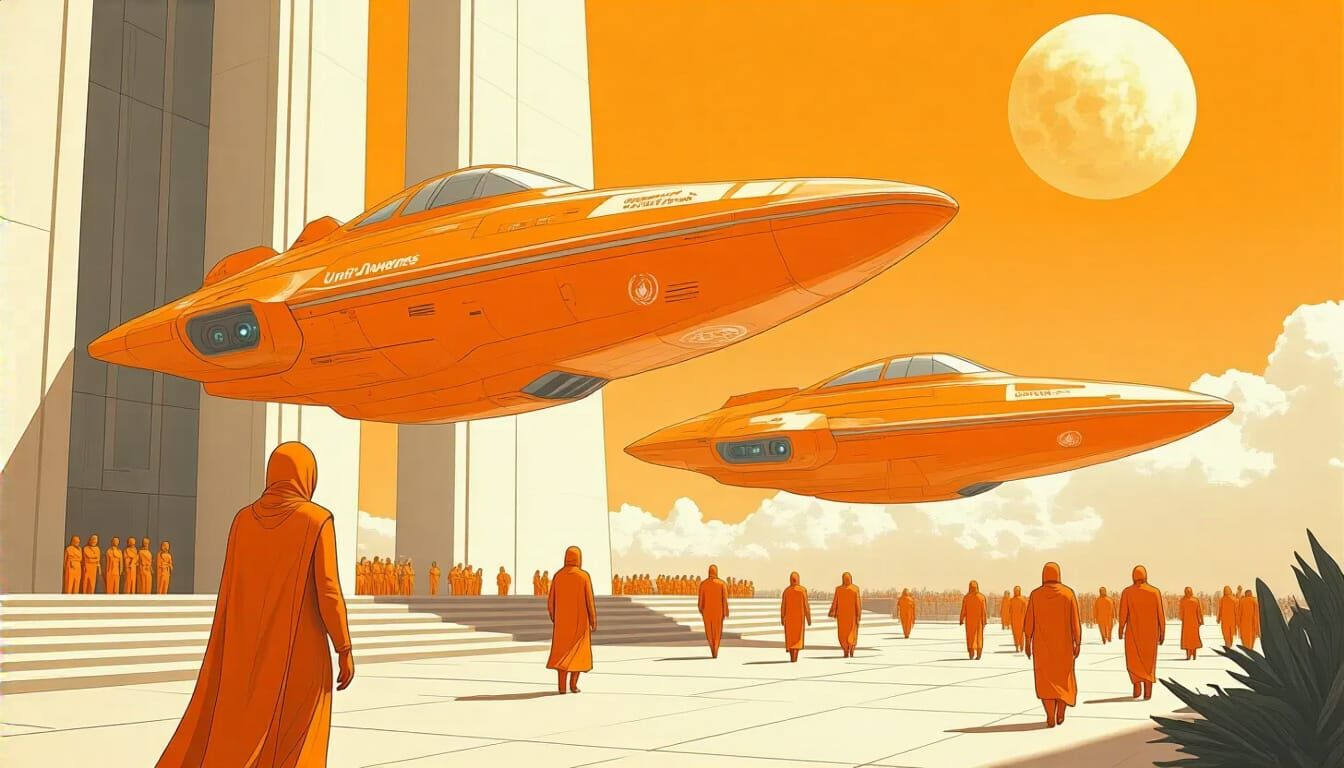 Orange Starships Arrive at United Nations in Retro-Futurism ...
