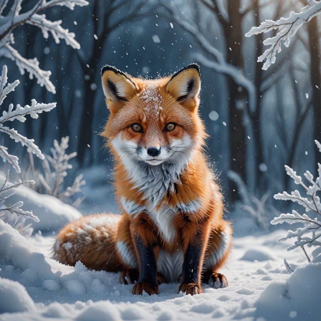 Charming Baby Fox in Snowy Winter Wonderland