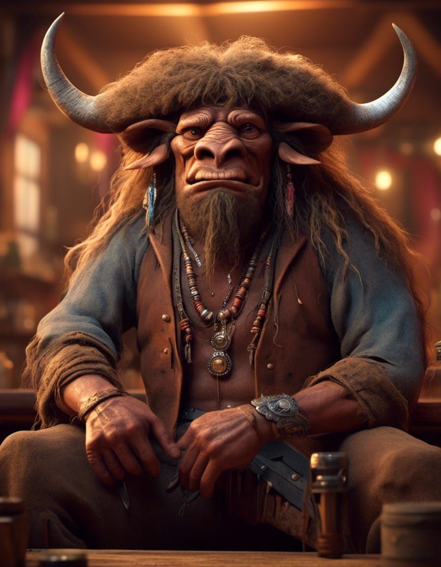 Yak Man in Old West Saloon as 3D Art