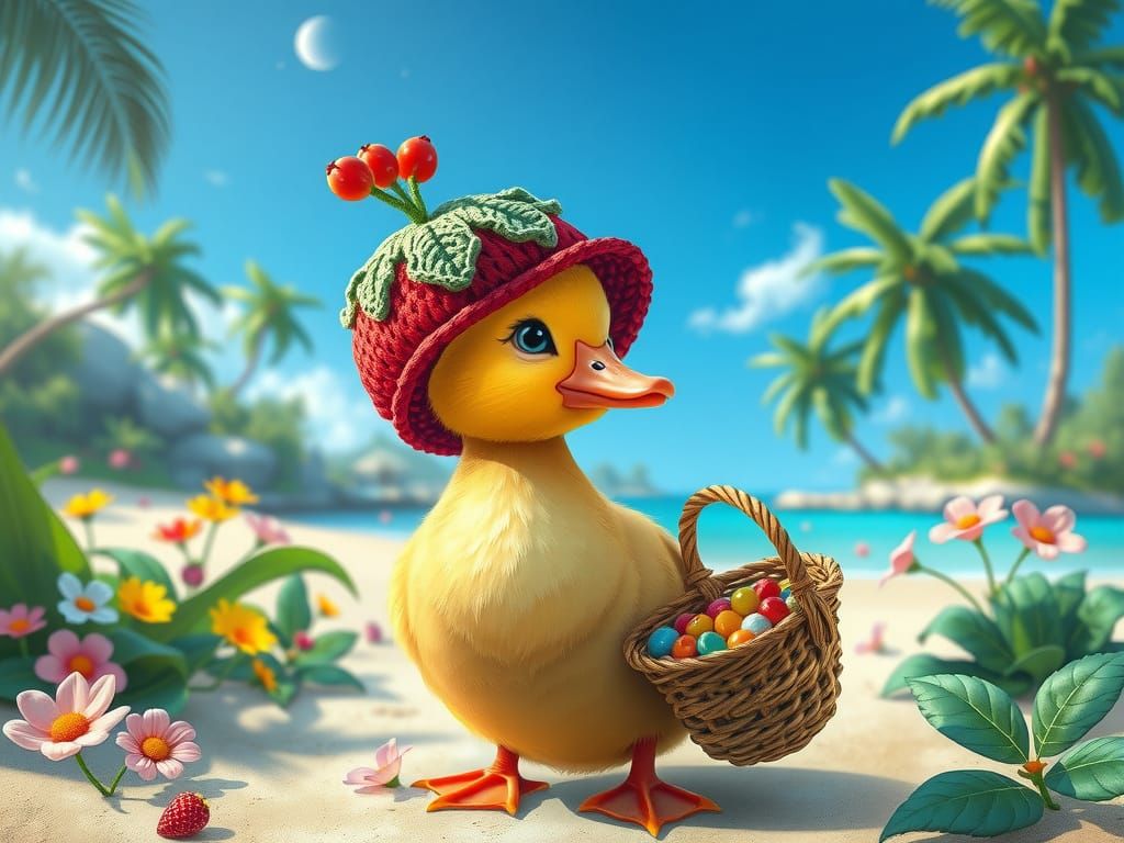 Duckling with Strawberry Hat, Klimt-Miyazaki Style