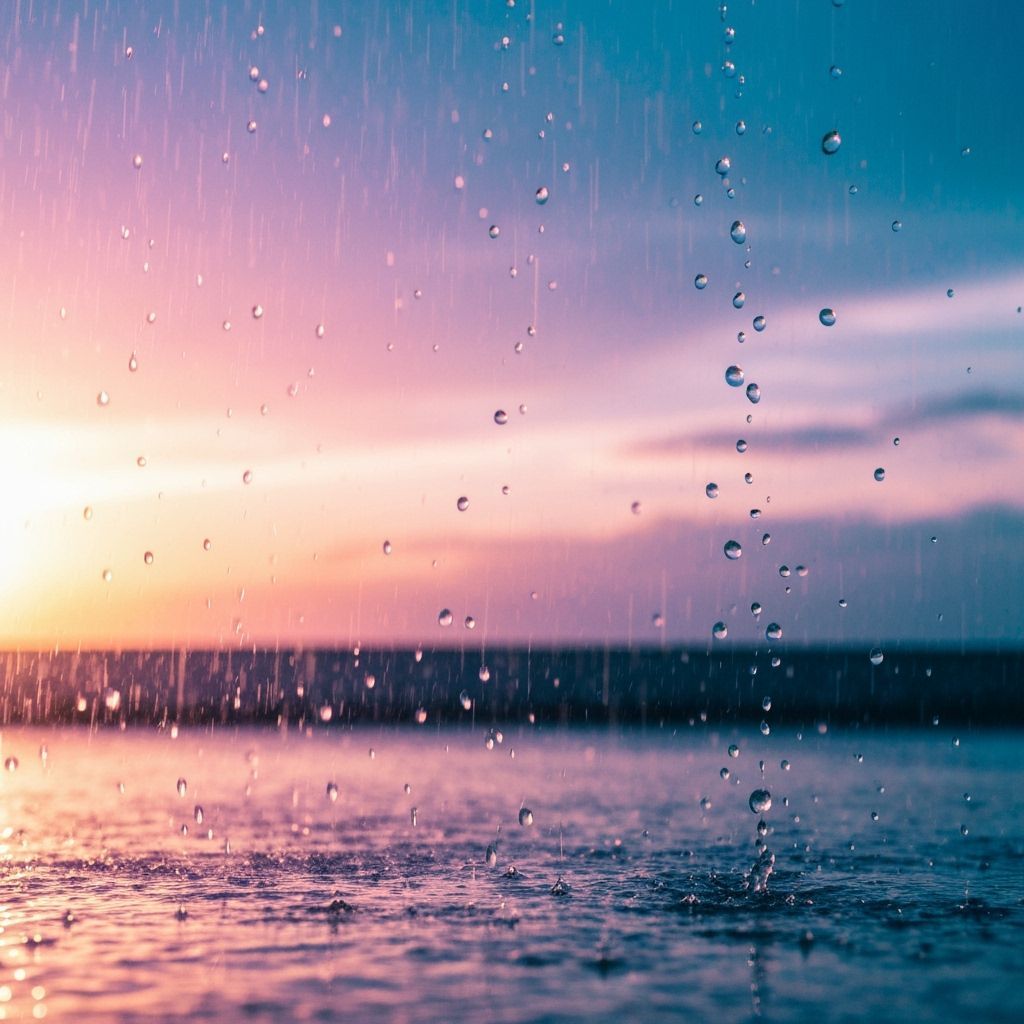 Rain Droplets at Sunset: Impressionistic Glistening Scene