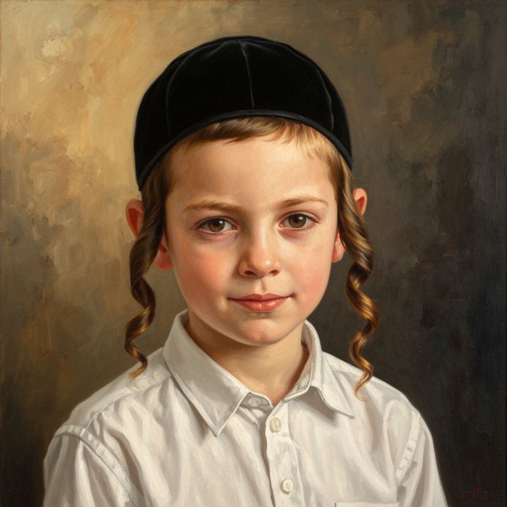 Hasidic Boy in Golden Hour Oil Painting