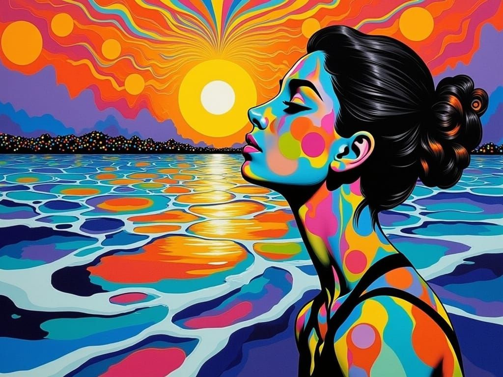 Vibrant Cubist Waterscape Portrait in the Style of Picasso