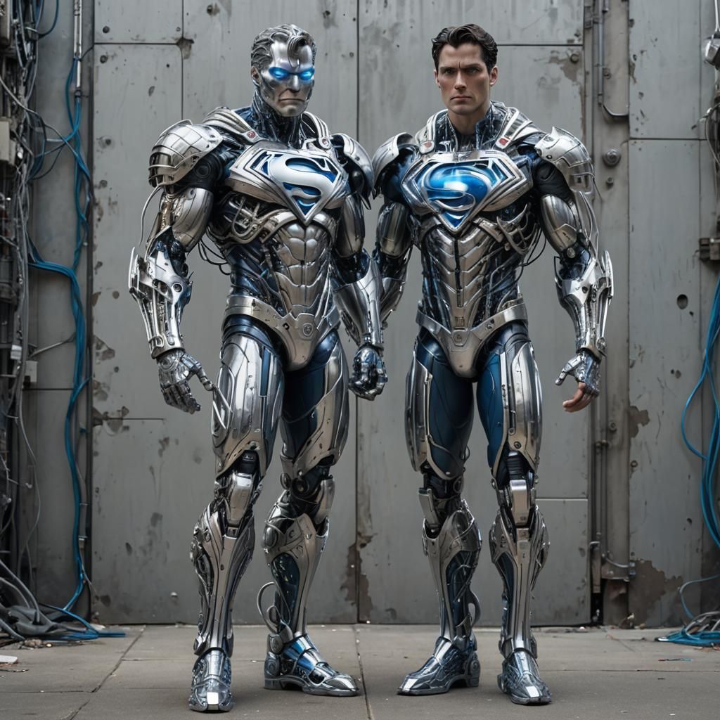 Cyberpunk Superman in Metallic Exoskeleton