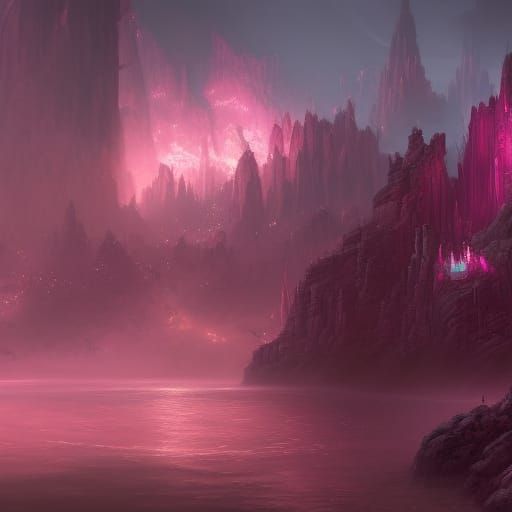 Fantastical Pink Matte Painting in Deep Color