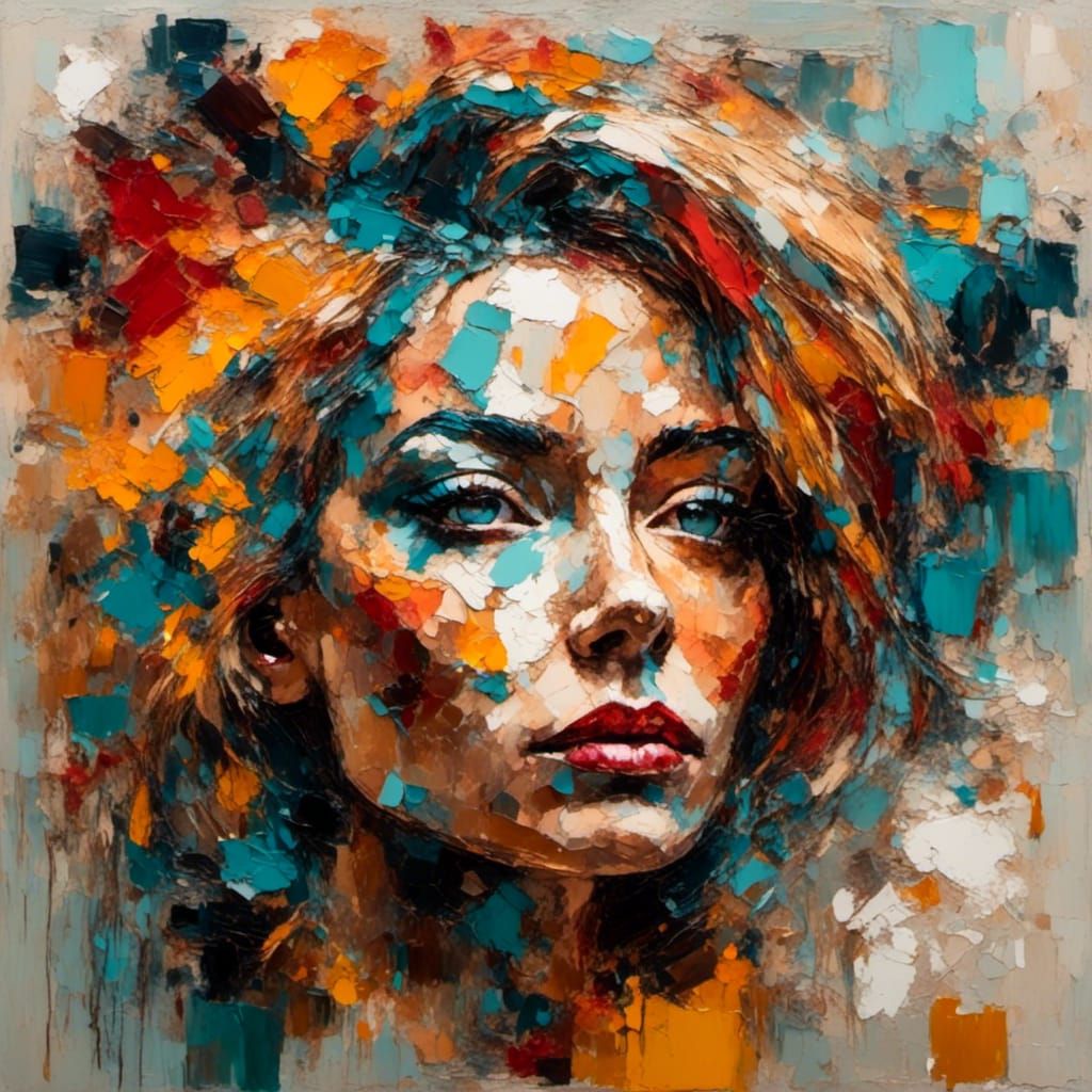 Cubist Woman Portrait with Geometric Shapes