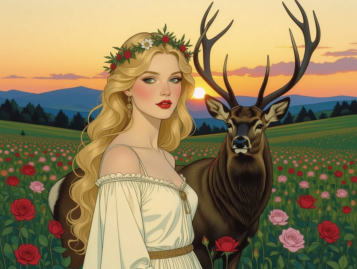 A Charming Woodland Goddess Emerges from the Sunset Glow