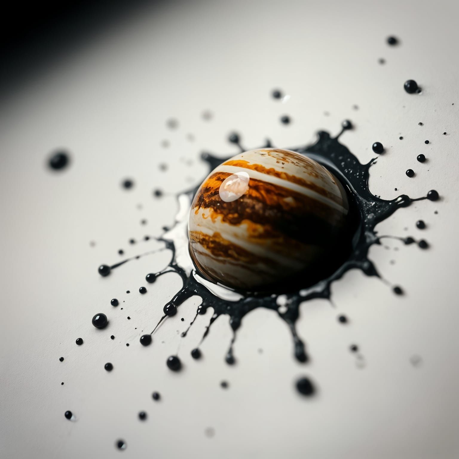 Realistic Macro Ink Splatter Resembling Jupiter