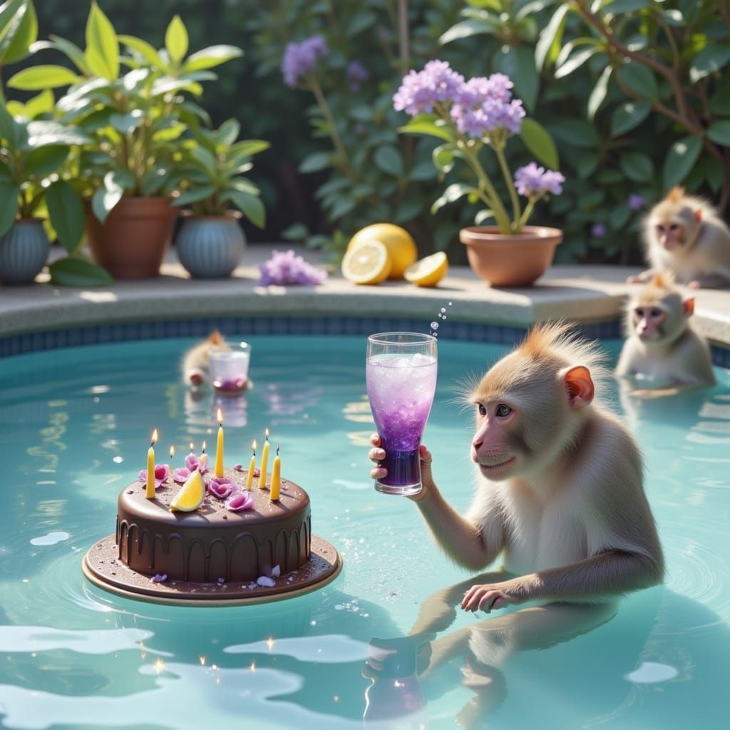 Japanese spa monkeys in a pool full of refreshing sparkling ...