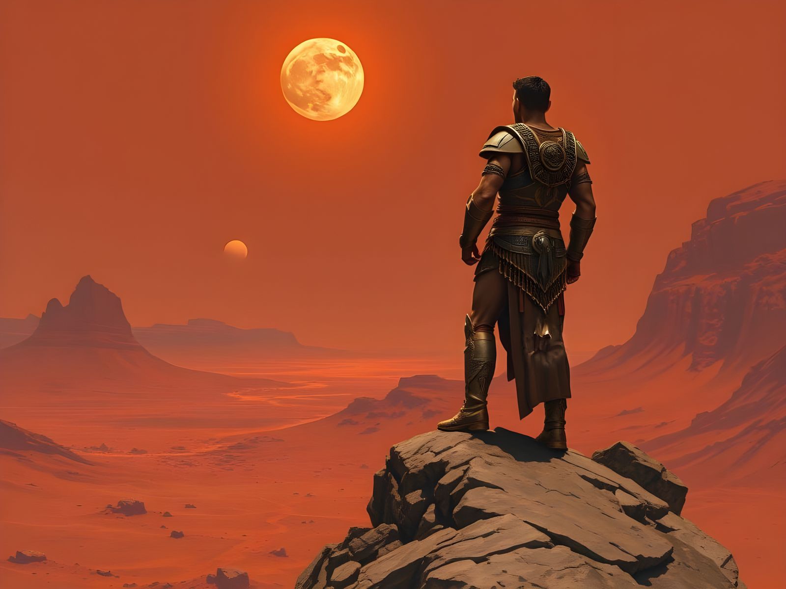 Mars Warlord in a Two Moon Landscape