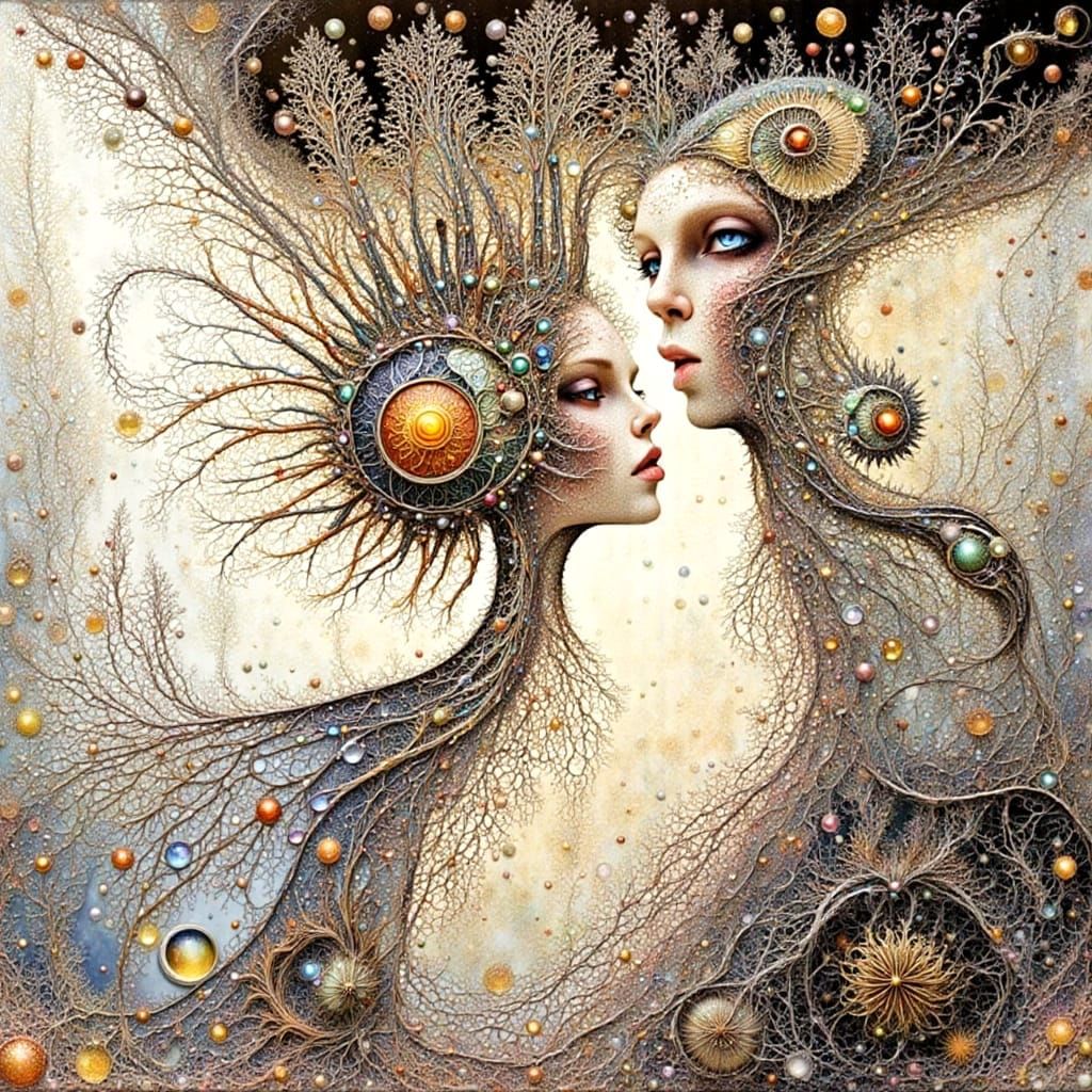 Surreal Owl Faces and Dandelion Seeds in Misty Gallery