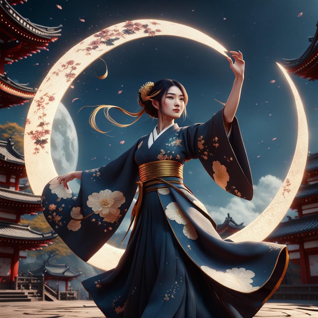 Girl Dancing on Crescent Moon: Fantasy Concept Art
