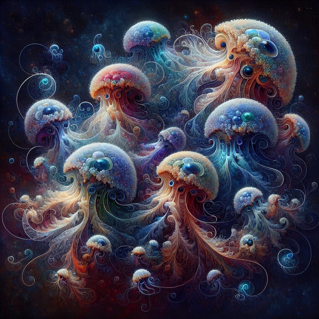 Watercolor Jellyfish in Lyrical Abstraction Style