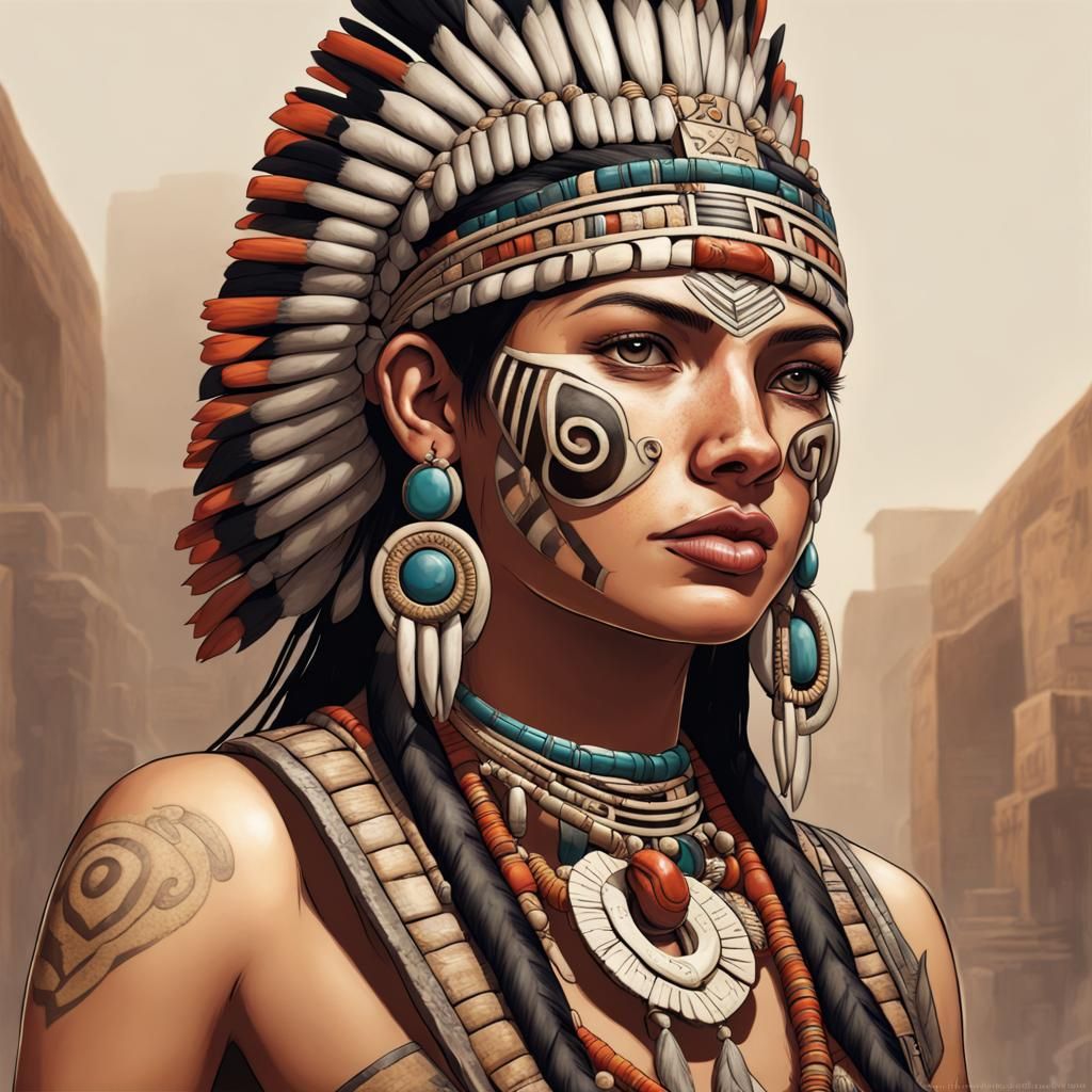 Modern Aztec Woman: Highly Detailed Image