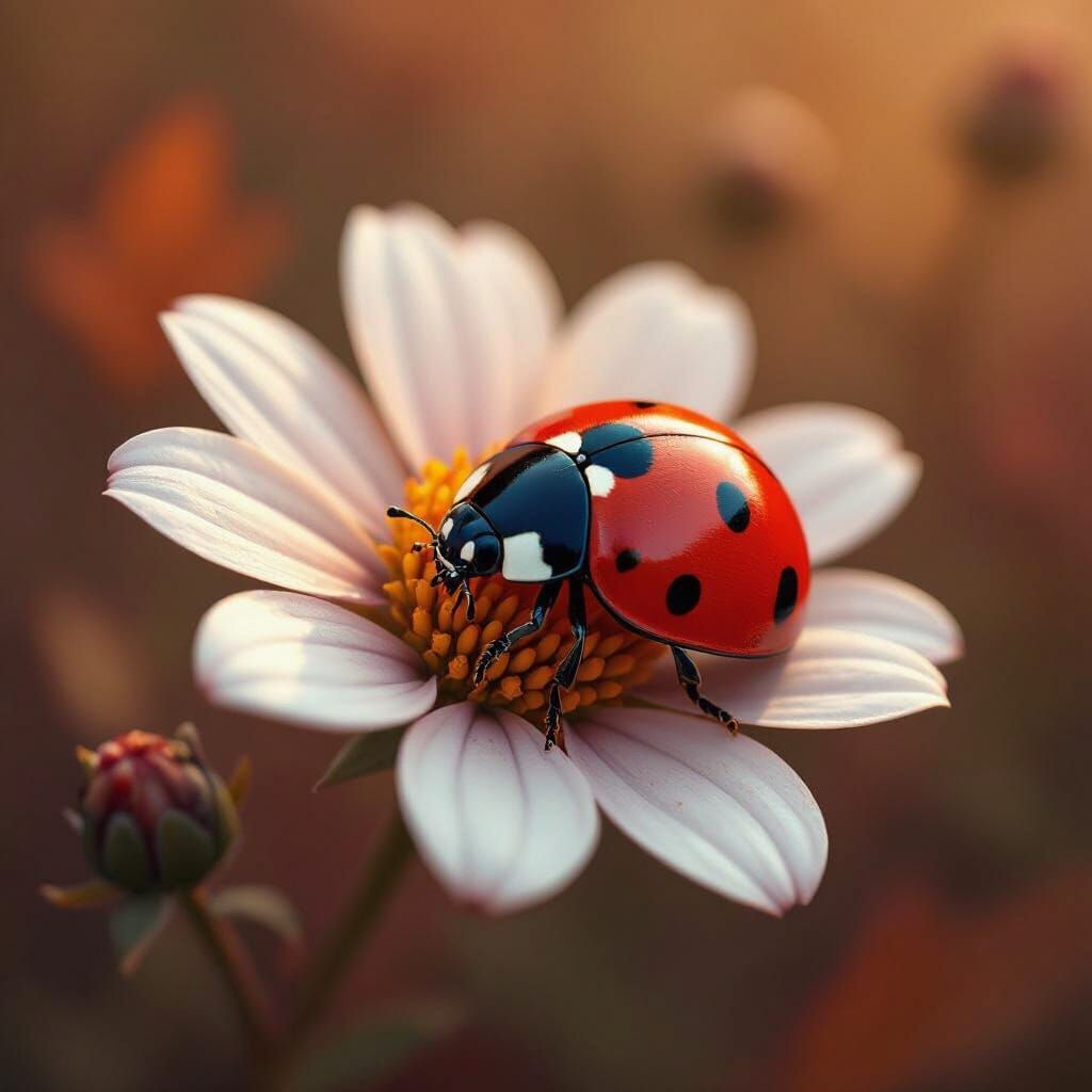 Detailed Matte Painting of Ladybug on Autumn Flower