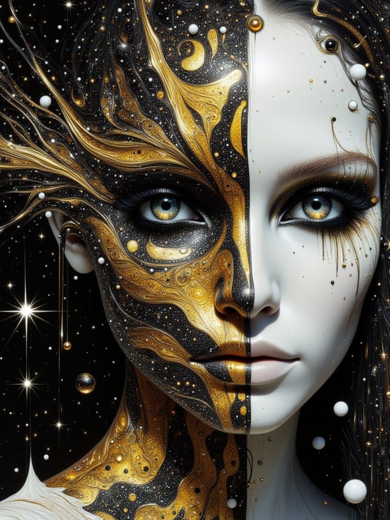 Surreal Woman Portrait: Day, Night, Milk, Honey