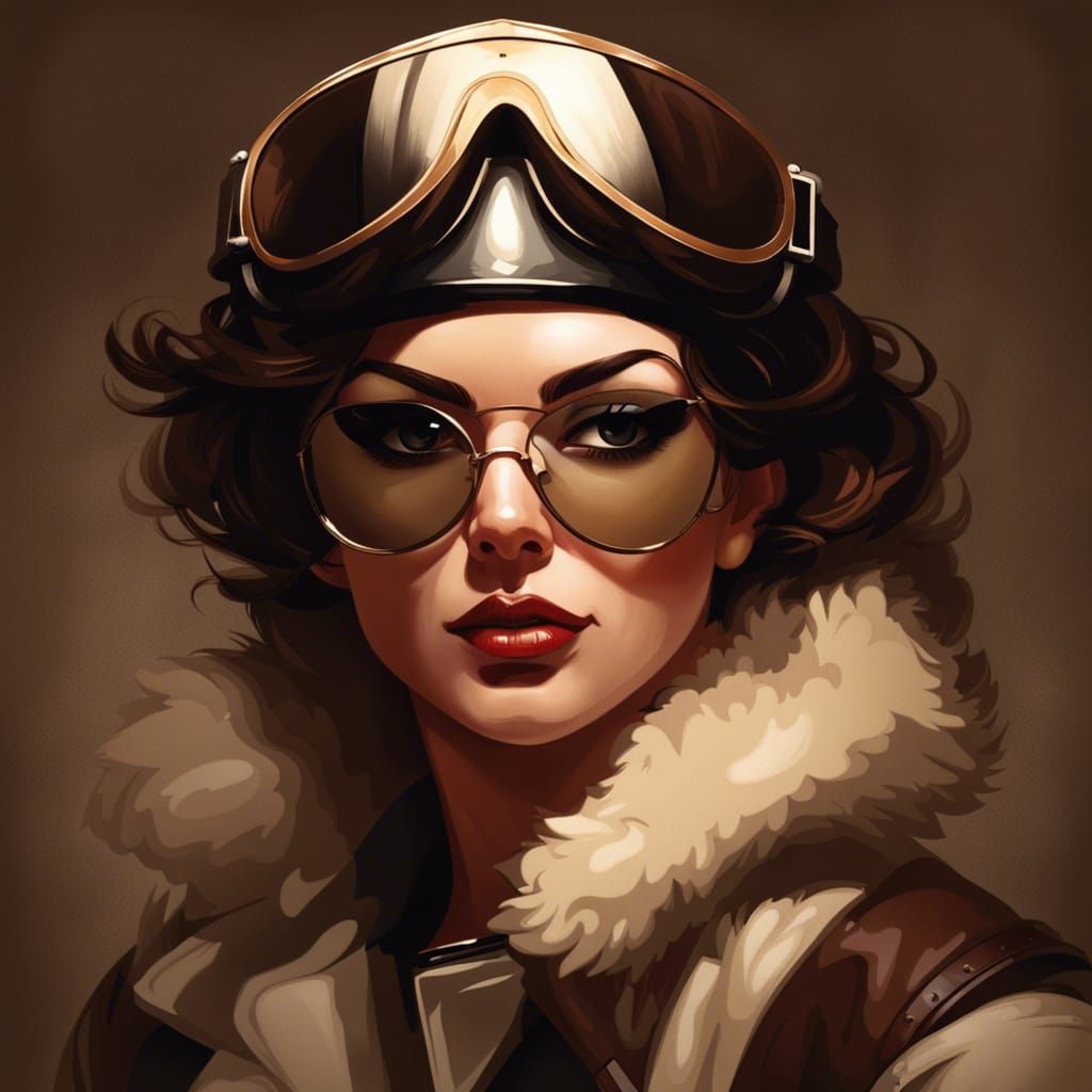 1920s Fashion Aviator Portrait in Nouveau Style