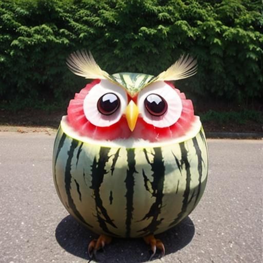 Watermelon Owl Sculpture: A Fruity Fowl