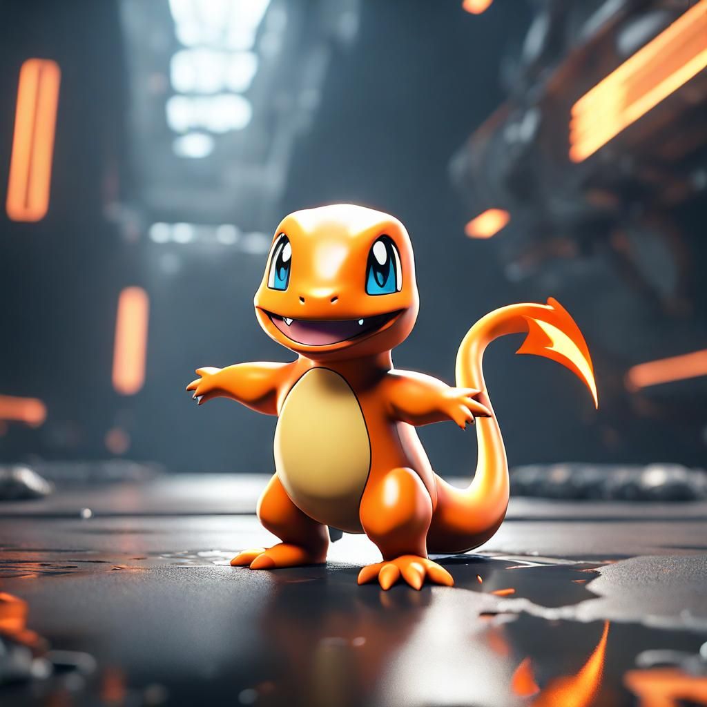 Futuristic Robotic Charmander in Sci-Fi Style