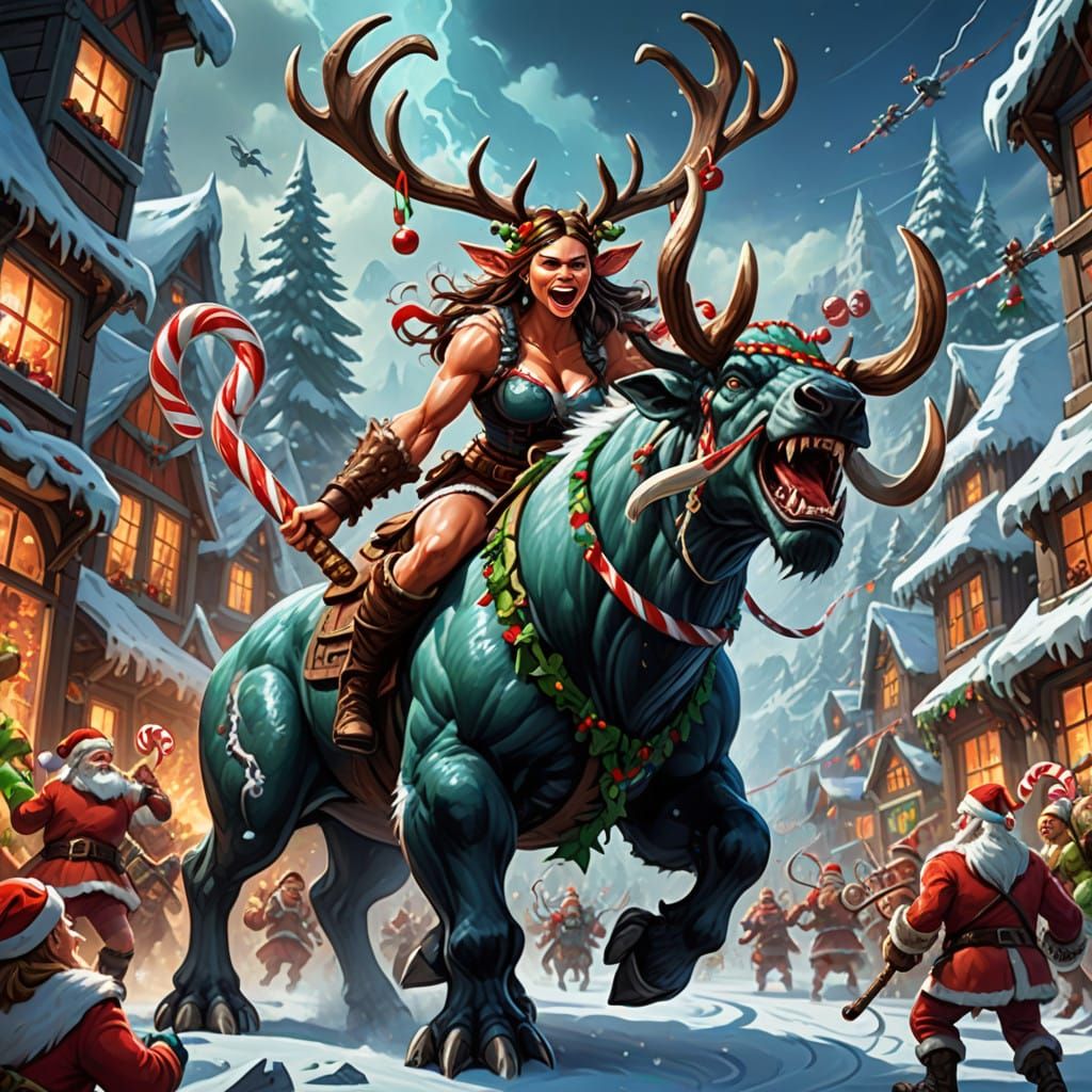 Legendary Female Warrior Rides North Pole Reindeer into Batt...