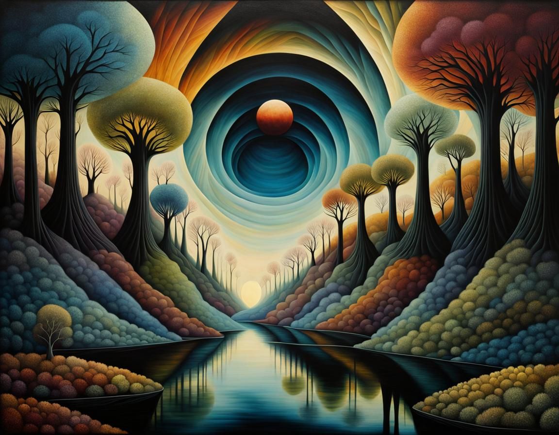 Alien Landscape with Geometric Nature in Bauhaus Style