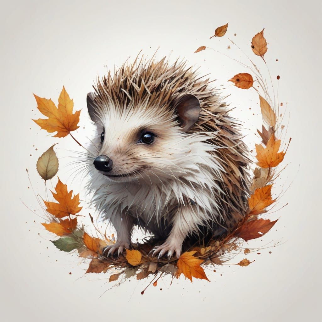 Whimsical Tiny Hedgehog Autumn Leaves in Enchanting Digital ...