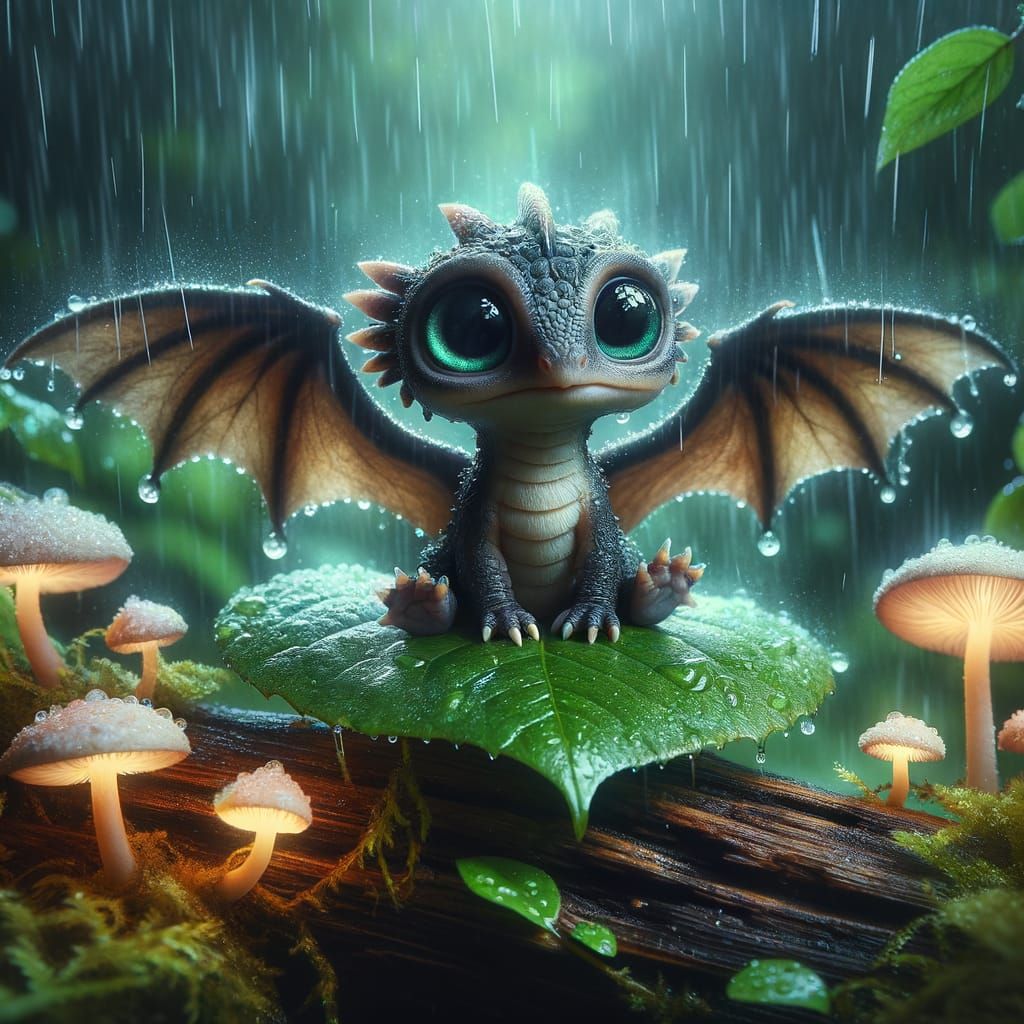 Enchanting Baby Dragon in Mystical Forest