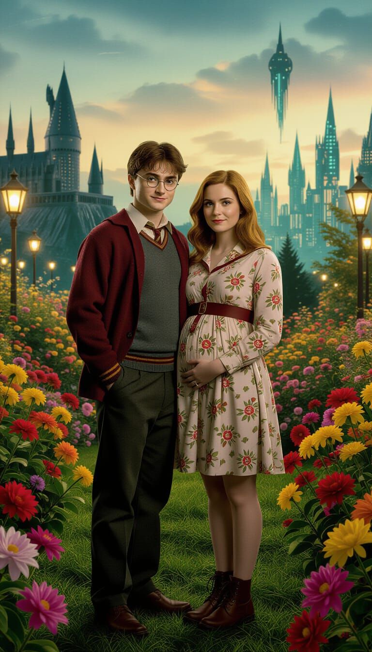 Harry Potter and Ginny: Surreal Cyberpunk Family Portrait