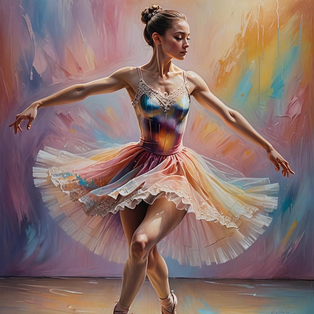 Hyperrealistic Oil Painting of Ballerina in Motion