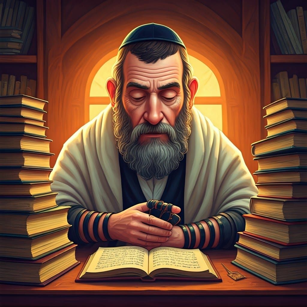 Devout Jewish Man Studying Sacred Texts